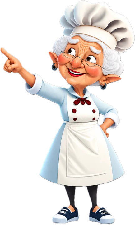 Beryl the cook, pointing at the welcome