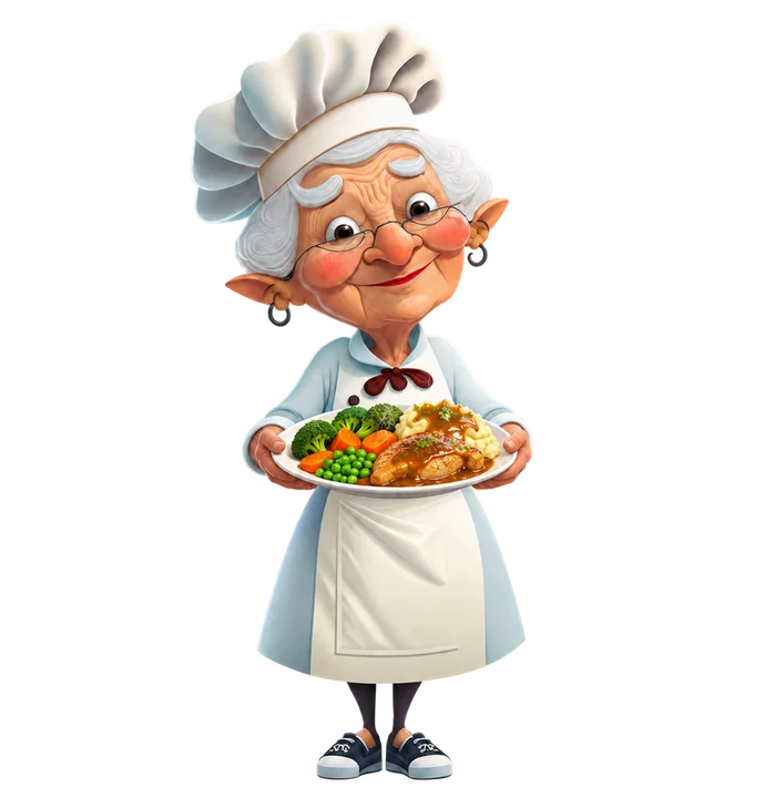 Beryl holding out a plate of food