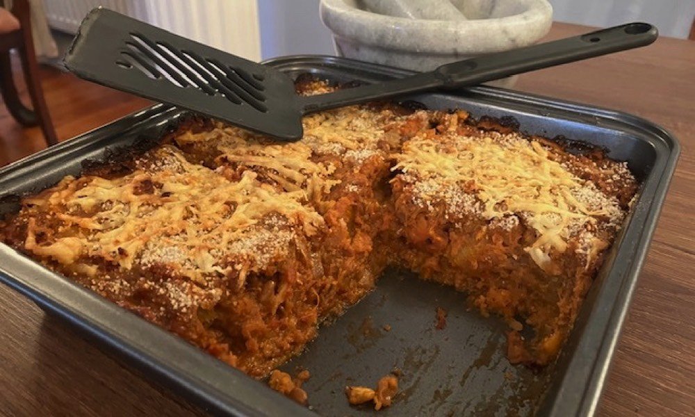 Sweet potato, bean and lentil bake